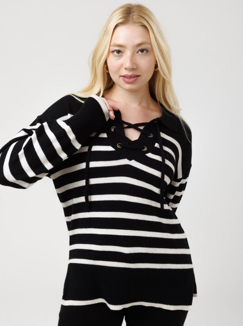 JUMP & ONOT,299.9000,סריג גולף פסים שרוול רחב,in-stock