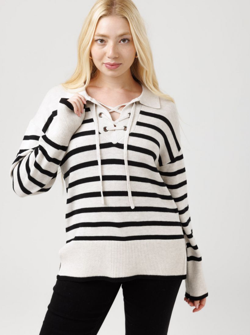 JUMP & ONOT,299.9000,סריג גולף פסים שרוול רחב,in-stock