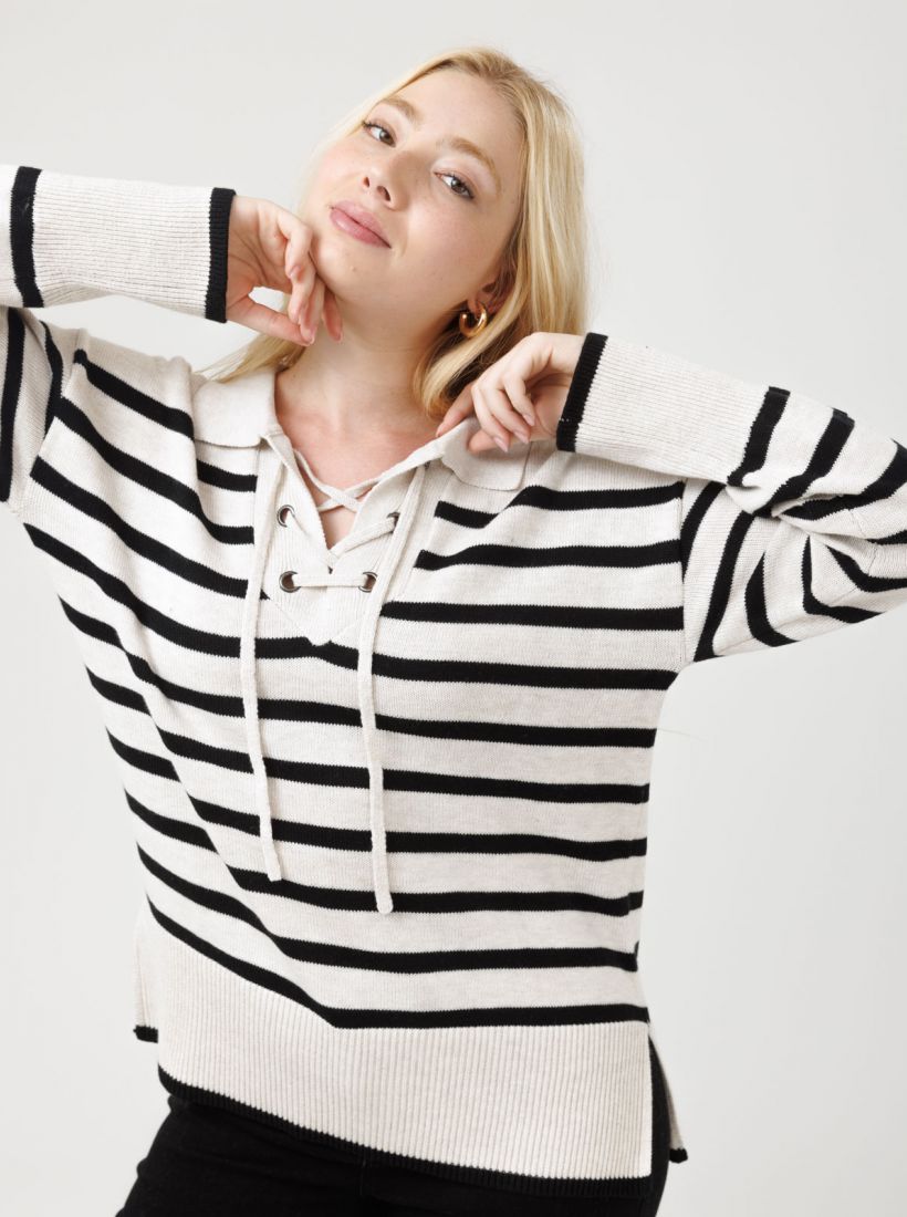 JUMP & ONOT,299.9000,סריג גולף פסים שרוול רחב,in-stock