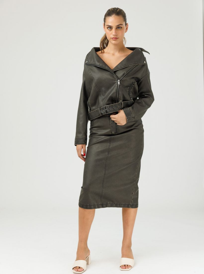 JUMP & ONOT,299.9000,חצאית PU משופשפת סט,in-stock