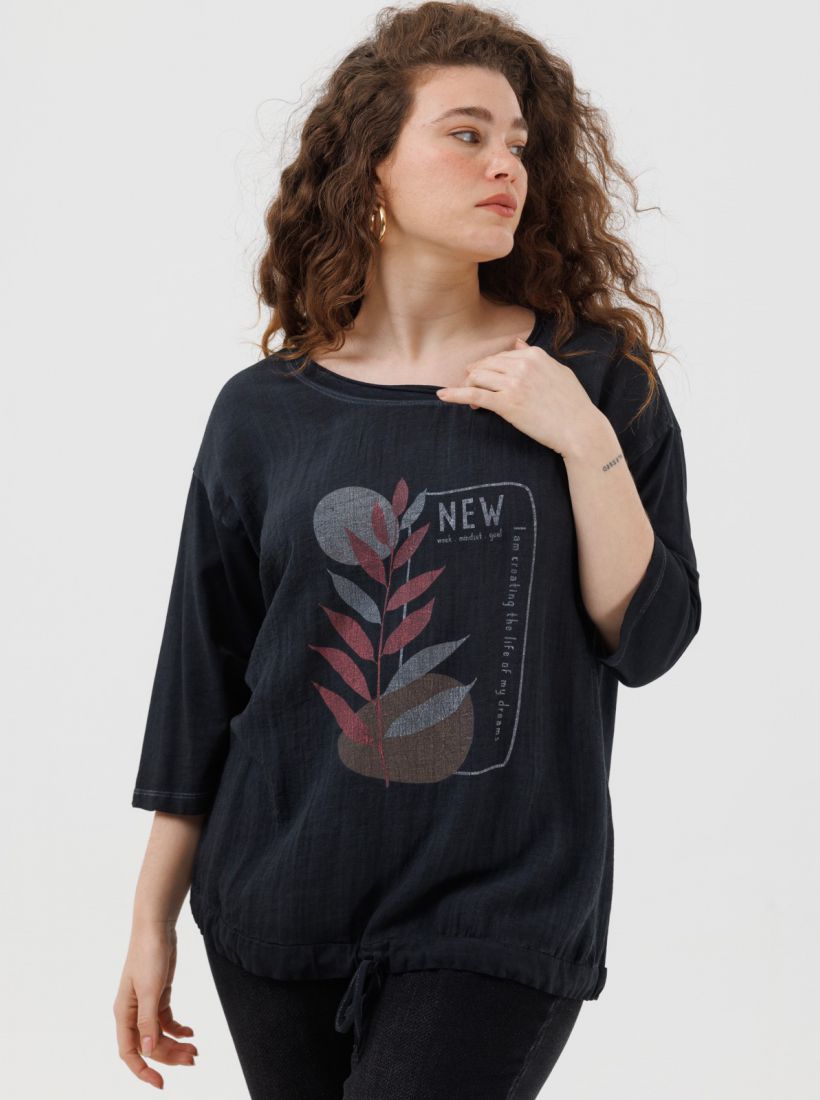 JUMP & ONOT,199.9000,חולצה שילוב בדים שטופה דפוס,in-stock