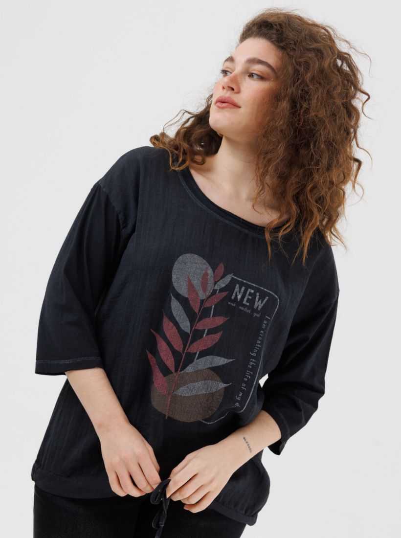 JUMP & ONOT,199.9000,חולצה שילוב בדים שטופה דפוס,in-stock