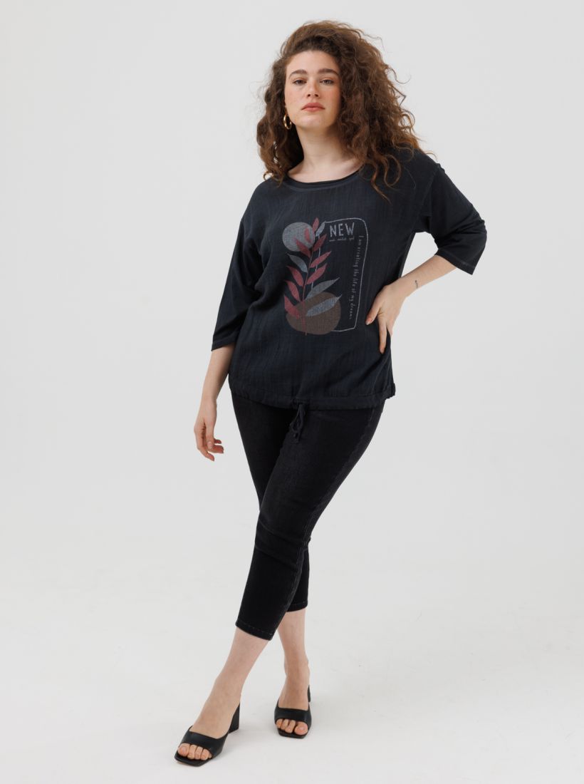 JUMP & ONOT,199.9000,חולצה שילוב בדים שטופה דפוס,in-stock