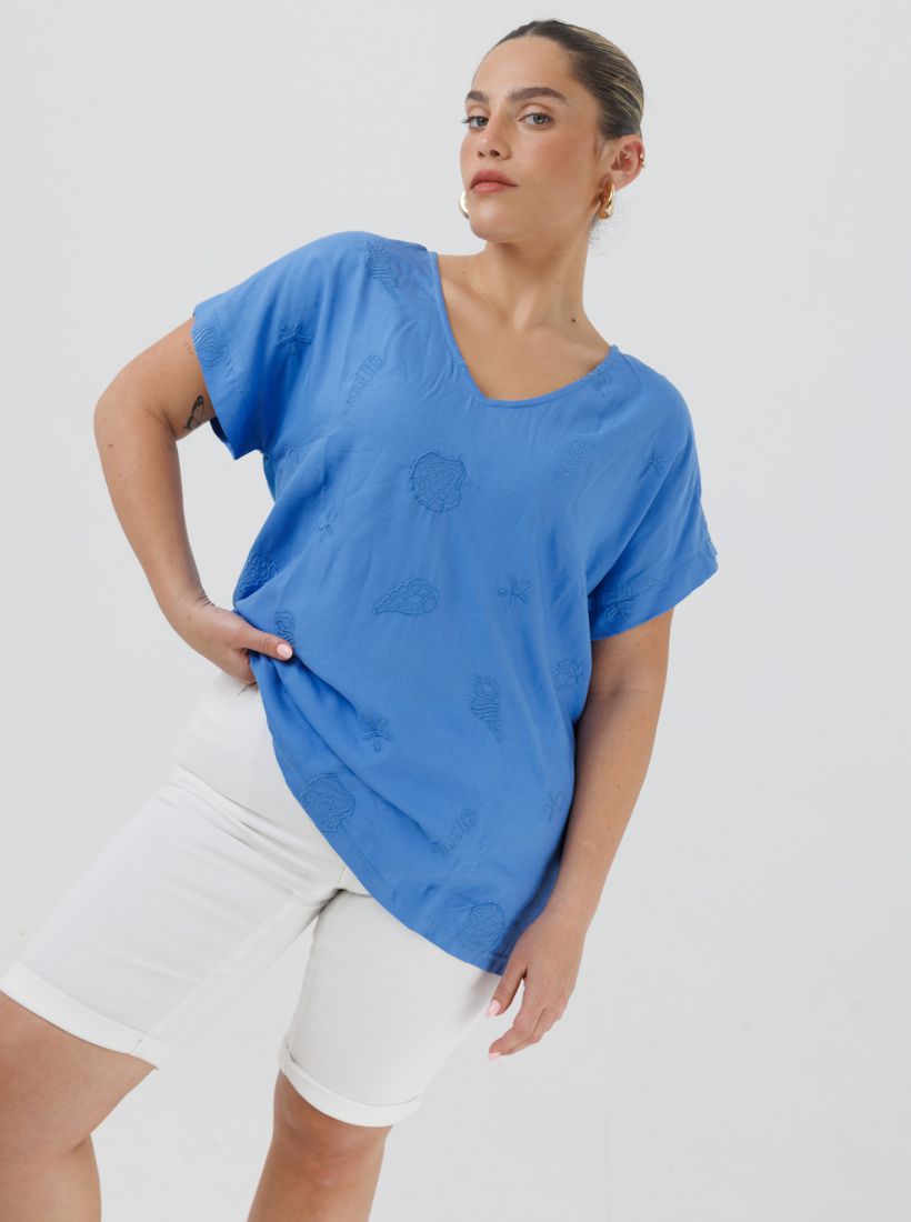 JUMP & ONOT,159.9000,חולצה שילוב בדים רקמת קונכיות,in-stock