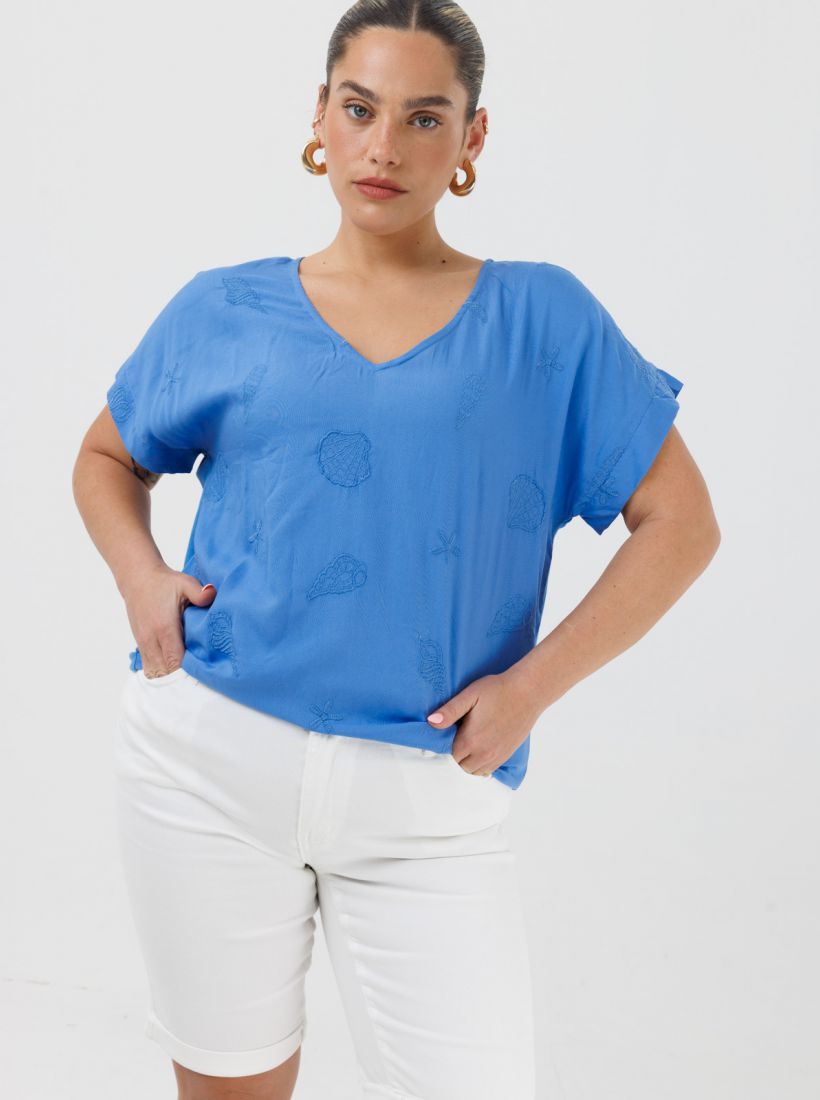 JUMP & ONOT,159.9000,חולצה שילוב בדים רקמת קונכיות,in-stock