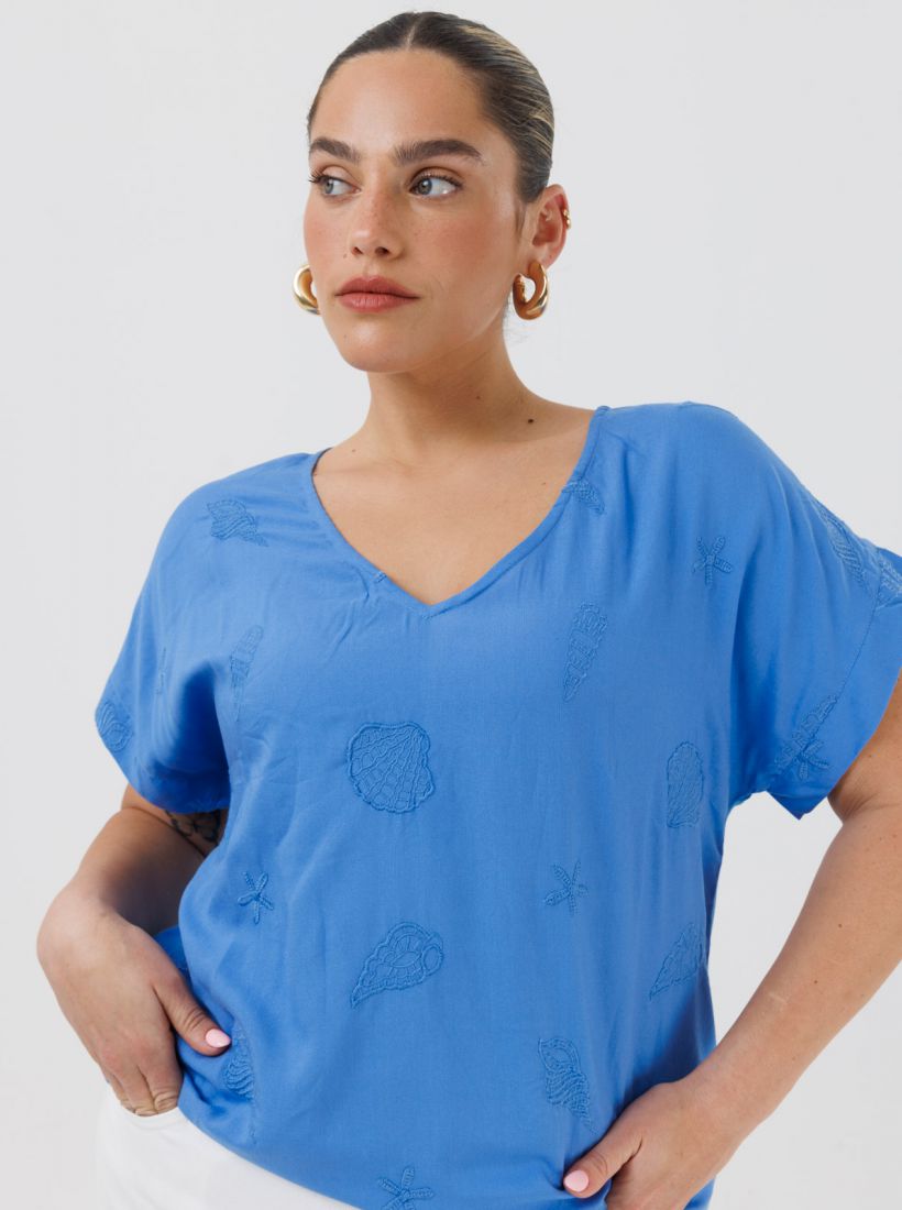 JUMP & ONOT,159.9000,חולצה שילוב בדים רקמת קונכיות,in-stock