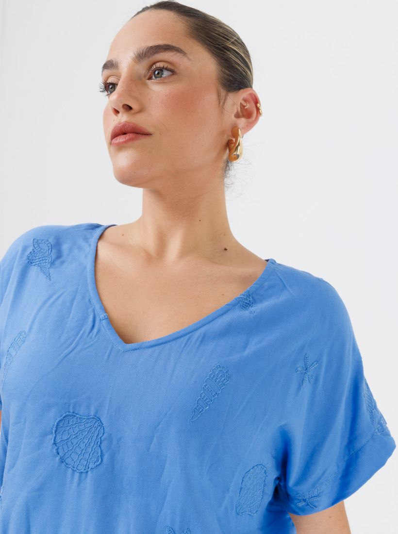 JUMP & ONOT,159.9000,חולצה שילוב בדים רקמת קונכיות,in-stock