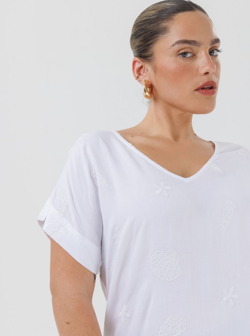 JUMP & ONOT,159.9000,חולצה שילוב בדים רקמת קונכיות,in-stock