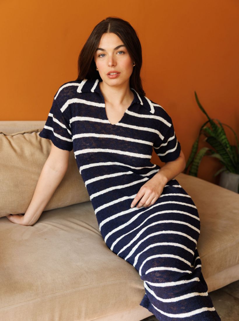 JUMP & ONOT,259.9000,שמלה פסים צווארון פולו,in-stock