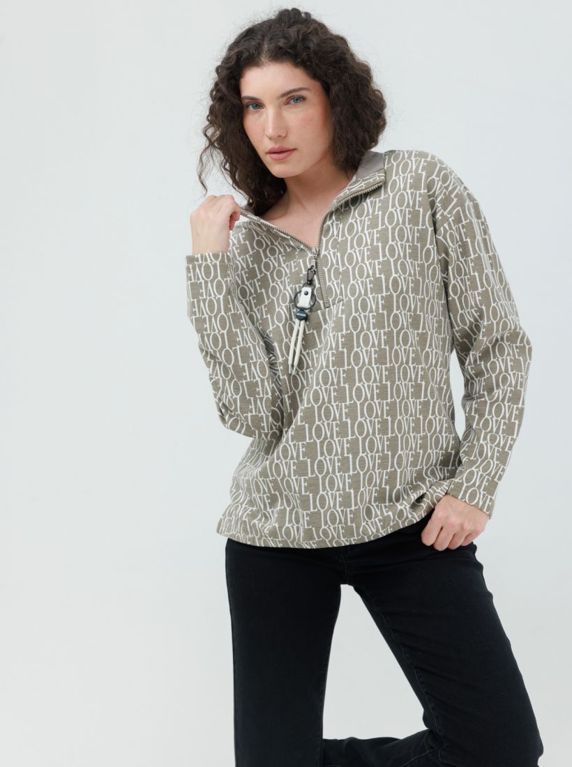 JUMP & ONOT,249.9000,סריג מודפס צווארון רוכסן,in-stock