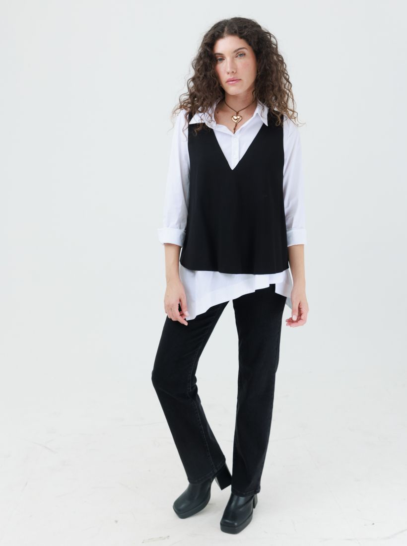 JUMP & ONOT,279.9000,טוניקה מכופתרת שילוב וסט,in-stock